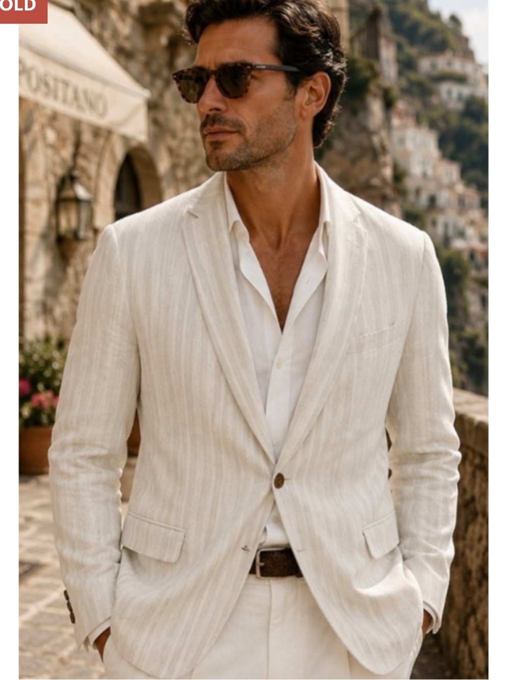 Men's Etro Striped Silk Blazer, Size IT 54R, US 44R L Beige and White Italian